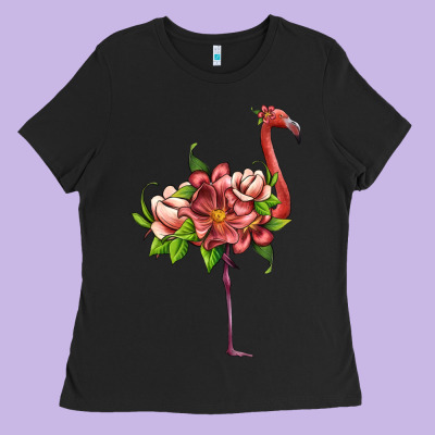 Flamingo With Tropical Flowers Ladies Tee Designed By Artiststas