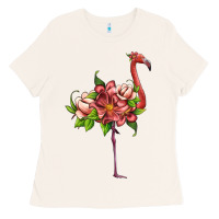 Bone flamingo with tropical flowers Ladies Tee - Artiststas