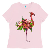 Bubblegum Pink flamingo with tropical flowers Ladies Tee - Artiststas