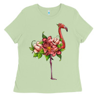 Matcha flamingo with tropical flowers Ladies Tee - Artiststas