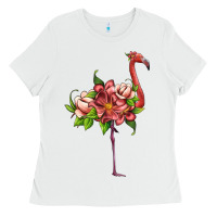 White flamingo with tropical flowers Ladies Tee - Artiststas