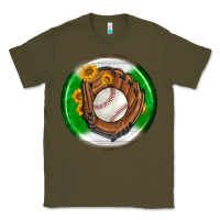 Army Green baseball with sunflower round earrings Classic Tee - BundleAndBundleShop