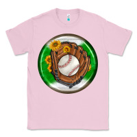 Bubblegum Pink baseball with sunflower round earrings Classic Tee - BundleAndBundleShop