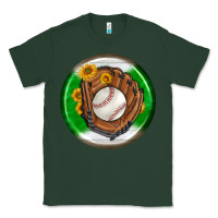 Sports Green baseball with sunflower round earrings Classic Tee - BundleAndBundleShop