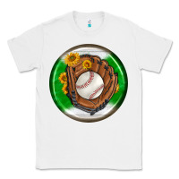 White baseball with sunflower round earrings Classic Tee - BundleAndBundleShop
