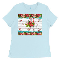 Baby Blue flamingo with tropical flowers Ladies Tee - Artiststas