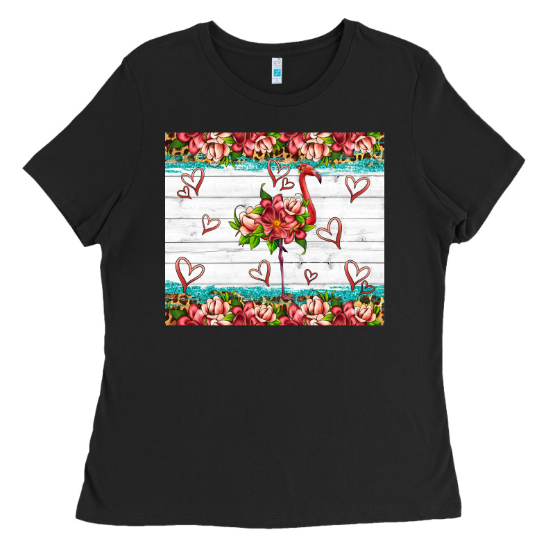 Flamingo With Tropical Flowers Ladies Tee by Artiststas | Teevron