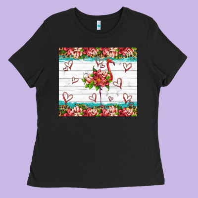 Flamingo With Tropical Flowers Ladies Tee Designed By Artiststas