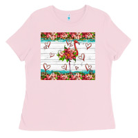 Bubblegum Pink flamingo with tropical flowers Ladies Tee - Artiststas