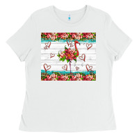 White flamingo with tropical flowers Ladies Tee - Artiststas