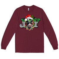 Burgundy Christmas joy black and white cow Long Sleeve Tee - BarkalooDesign