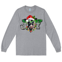 Heather Grey Christmas joy black and white cow Long Sleeve Tee - BarkalooDesign