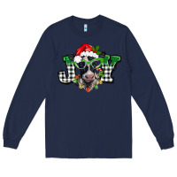 Navy Christmas joy black and white cow Long Sleeve Tee - BarkalooDesign
