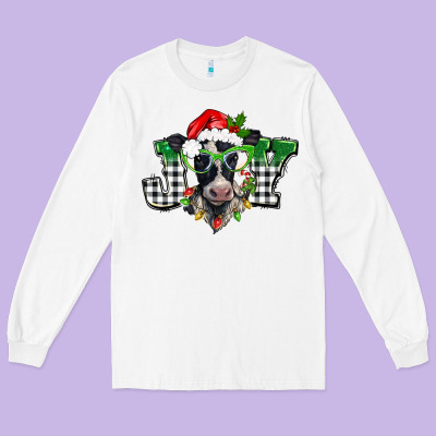 Christmas Joy Black And White Cow Long Sleeve Tee Designed By Barkaloodesign