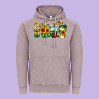 Sunflowers Coffee Cups Vintage Hoodie Designed By Adodesignshop