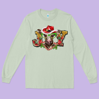 Christmas Joy Baby Cow Long Sleeve Tee Designed By Barkaloodesign