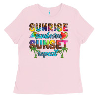 Bubblegum Pink sunrise sunburn sunset repeat Ladies Tee - Artiststas