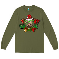 Army Green christmas joy cow Long Sleeve Tee - BarkalooDesign