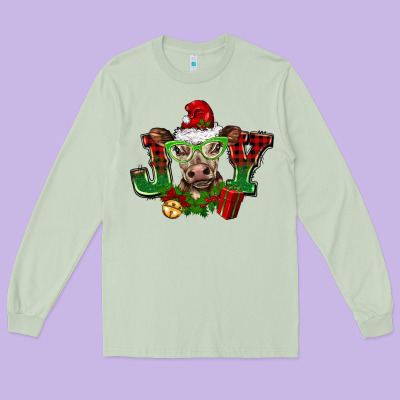 Christmas Joy Cow Long Sleeve Tee Designed By Barkaloodesign