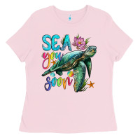 Bubblegum Pink sea you soon with sea turtle Ladies Tee - Artiststas
