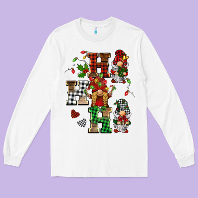 Christmas Ho Ho Ho Gnomes Long Sleeve Tee Designed By Barkaloodesign