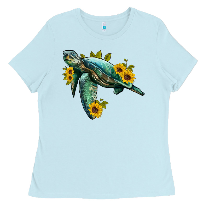 Sea Turtle With Sunflowers Ladies Tee by Artiststas | Teevron