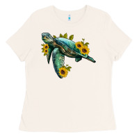 Bone sea turtle with sunflowers Ladies Tee - Artiststas