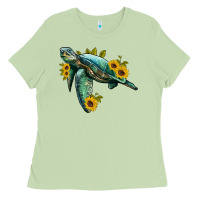 Matcha sea turtle with sunflowers Ladies Tee - Artiststas