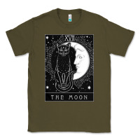 Army Green tarot card crescent moon and cat graphic Classic Tee - artisFamous