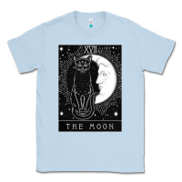 Dusty Blue tarot card crescent moon and cat graphic Classic Tee - artisFamous