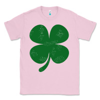 Bubblegum Pink distressed green four leaf clover Classic Tee - artisFamous