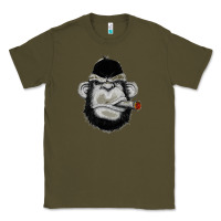 Army Green Monkey Smoking Classic Tee - artisFamous