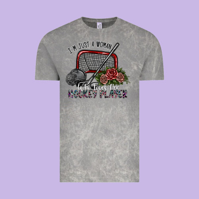 I'm Just A Woman Who Loves Her Hockey Player Vintage Tee Designed By Sublimationcraftshop