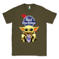Army Green Baby Yoda Hugs Pabst Blue Ribbon Beer Classic Tee - artisFamous