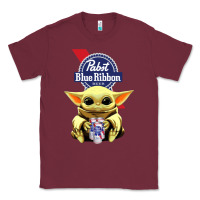 Burgundy Baby Yoda Hugs Pabst Blue Ribbon Beer Classic Tee - artisFamous