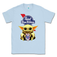 Dusty Blue Baby Yoda Hugs Pabst Blue Ribbon Beer Classic Tee - artisFamous