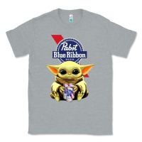 Heather Grey Baby Yoda Hugs Pabst Blue Ribbon Beer Classic Tee - artisFamous