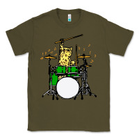 Army Green drummer cat music lover musician playing the drums Classic Tee - artisFamous