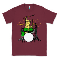 Burgundy drummer cat music lover musician playing the drums Classic Tee - artisFamous