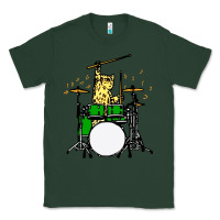 Sports Green drummer cat music lover musician playing the drums Classic Tee - artisFamous