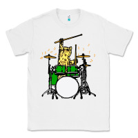 White drummer cat music lover musician playing the drums Classic Tee - artisFamous