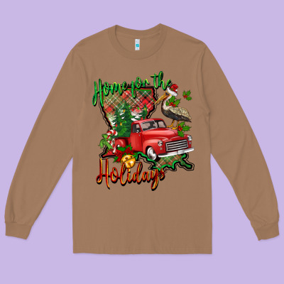 Home For The Holidays Louisiana Long Sleeve Tee Designed By Barkaloodesign