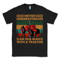 Black never underestimate an old man with a tractor retro vintage Classic Tee - artisFamous