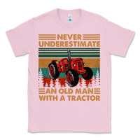 Bubblegum Pink never underestimate an old man with a tractor retro vintage Classic Tee - artisFamous