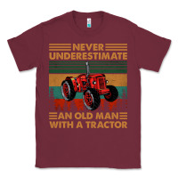 Burgundy never underestimate an old man with a tractor retro vintage Classic Tee - artisFamous