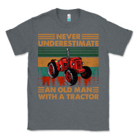Charcoal Heather never underestimate an old man with a tractor retro vintage Classic Tee - artisFamous
