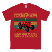 Red never underestimate an old man with a tractor retro vintage Classic Tee - artisFamous