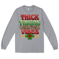 Heather Grey thick thighs christmas vibes Long Sleeve Tee - BarkalooDesign