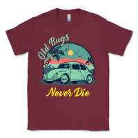 Burgundy Vintage Funny Beetle Bug Distressed Classic Cars Old Bugs Never Die Classic Tee - artisFamous