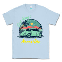 Dusty Blue Vintage Funny Beetle Bug Distressed Classic Cars Old Bugs Never Die Classic Tee - artisFamous